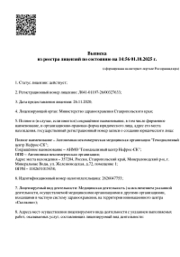Выписка из реестра лицензий АНМО Гемодиализный центр Нефрос-СК (лист 1)